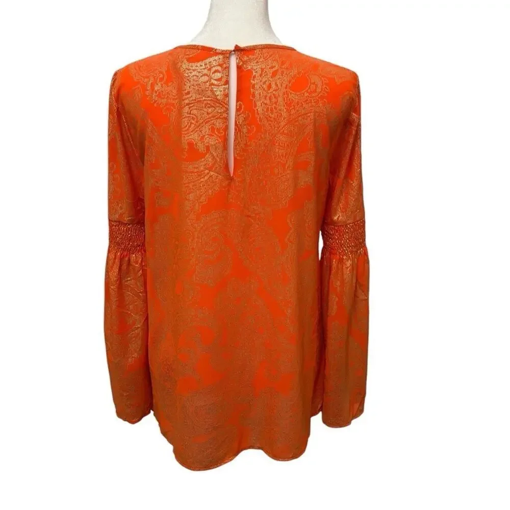 Michael Kors Women’s top orange gold foil bell sleeves modern size small - Picture 3 of 12